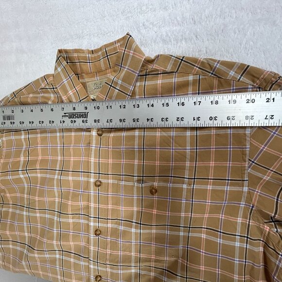Cabelas Mens Plaid Button-Down Shirt Large Regular Tan Long Sleeve Casual Pocket - Picture 6 of 8